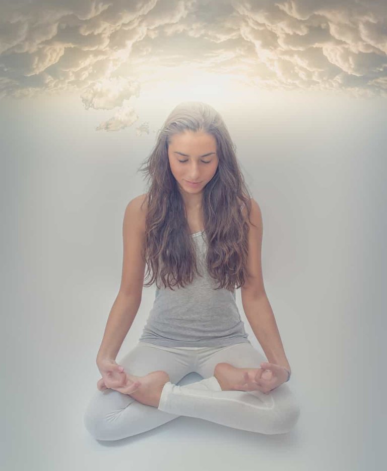 woman on meditating position